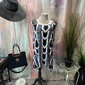 📌Apt. 9 Geometric Design Sleeveless Rayon Long Top with Crochet Wide Straps